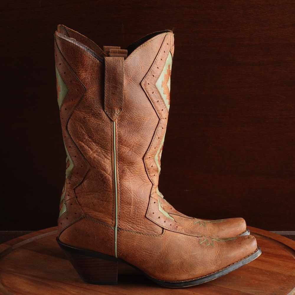 Durango Cowboy Boots Womens SZ 9.5M Brown Leather Western Diamond Southwestern